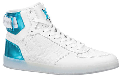 LOUIS VUITTON Rivoli Ankle Sneakers 'White Monogram with Metallic Blue' 1A8V8Q