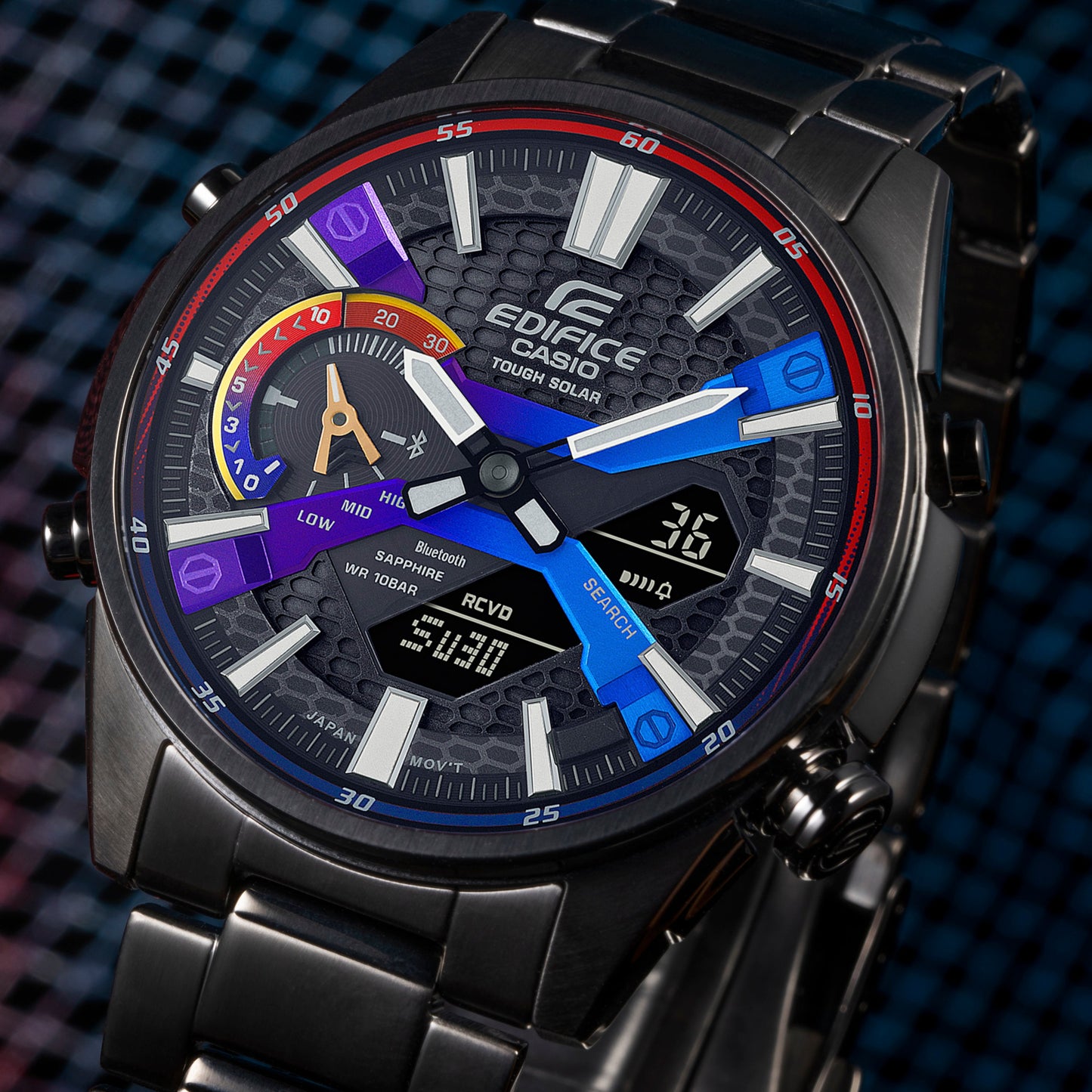 CASIOMen's  Edifice Gradient Series Fashion Business Stylish Solar Powered Metallic Strap Watch Mens Analog