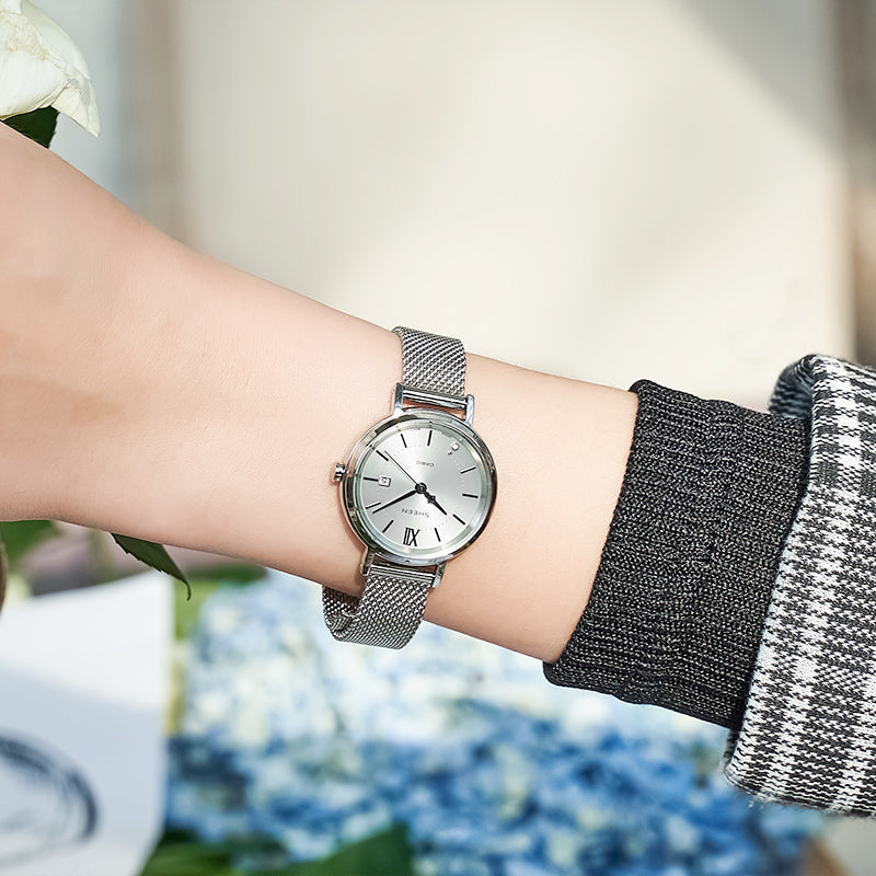 CASIOSHEEN Solar Powered Quartz Waterproof Sapphire Crystal Silver Analog