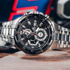 CASIOEDIFICE Waterproof Stainless Steel Strap Mens Black Analog