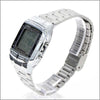 CASIOMen' s Data Bank Dial Stainless Steel Band Quartz Waterproof Mens Silver Digital