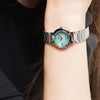 CASIOWaterproof Quartz Simulate Gradient Green Dial 25mm Stainless Steel Strap Watch Silver Analog