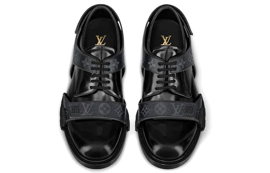 LOUIS VUITTON Harness Derby Shoes 'Black with Monogram Straps' 1A8ACU