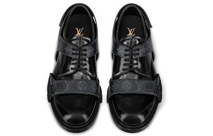 LOUIS VUITTON Harness Derby Shoes 'Black with Monogram Straps' 1A8ACU