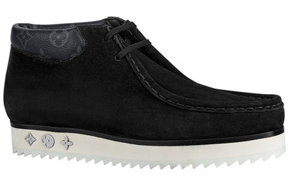 LOUIS VUITTON Mods Ankle Boots 'Black Suede with Faded Monogram Collar' 1A8JSZ