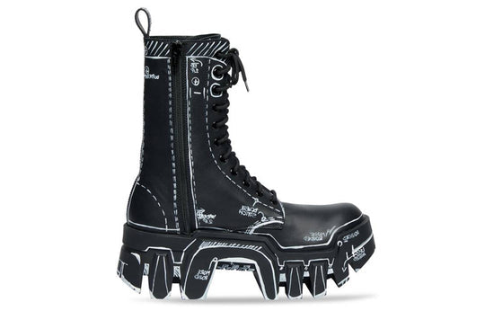 Balenciaga Bulldozer Lace Up Boots 'Black Outline Calfskin' 672502WBEF21090
