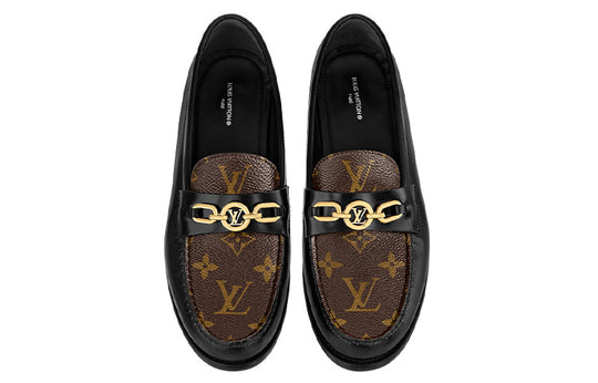 (WMNS) LOUIS VUITTON Chess Flat Loafers 'Black with Brown Monogram' 1ABPLA