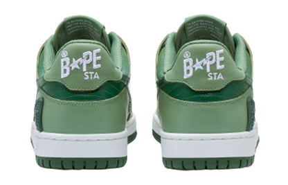A BATHING APE SK8 Sta Leather Low 'White Green' 1I70-191-021-GREN