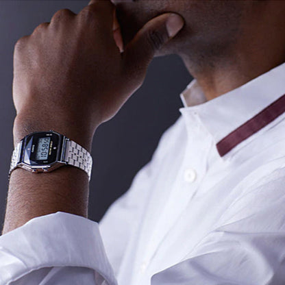 CASIOClassical Vintage Waterproof Black/ Unisex Mens Silver Digital