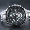 CASIOEDIFICE Waterproof Stainless Steel Strap Mens Black Analog