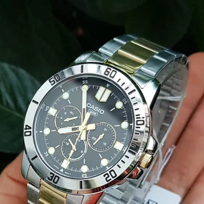 CASIODRESSSeries Sportses Black/Golden Waterproof Black Dial Black Analog