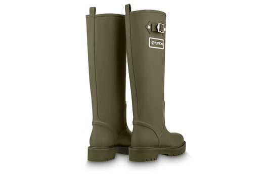 (WMNS) LOUIS VUITTON Territory Flat High Boots 'Olive Green' 1A9H2V