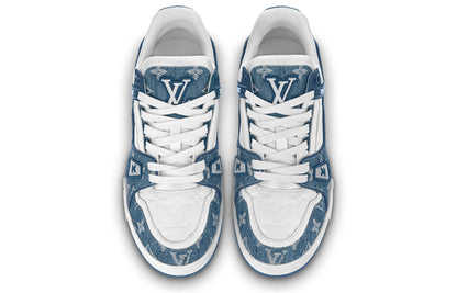 (WMNS) LOUIS VUITTON LV Trainer Sneakers 'White with Blue Mesh Monogram' 1AC2AM