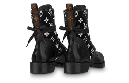 (WMNS) LOUIS VUITTON Metropolis Flat Ranger Boots 'Black with White Monogram' 1A95Z4