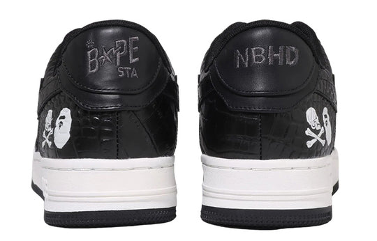 NEIGHBORHOOD x A BATHING APE Bape STA Leather Low 'Black' 1J23-191-901-BLCK