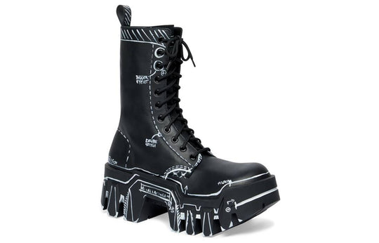 Balenciaga Bulldozer Lace Up Boots 'Black Outline Calfskin' 672502WBEF21090