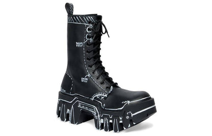 Balenciaga Bulldozer Lace Up Boots 'Black Outline Calfskin' 672502WBEF21090