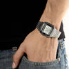 CASIOMen' s Data Bank Dial Stainless Steel Band Quartz Waterproof Mens Silver Digital