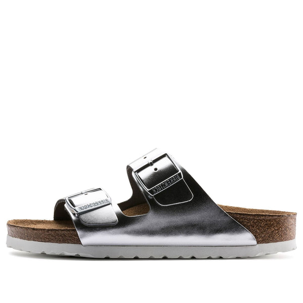 BirkenstockArizona Soft Footbed Narrow Fit Sandals 'Metallic Silver'