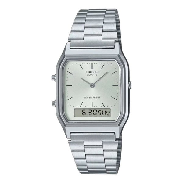 CASIOVintage Daul Time Water Resistant Stainless Steel Band 'Silver'