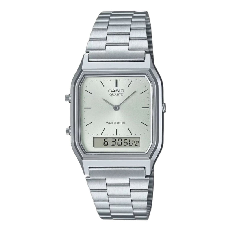 CASIOVintage Daul Time Water Resistant Stainless Steel Band 'Silver'