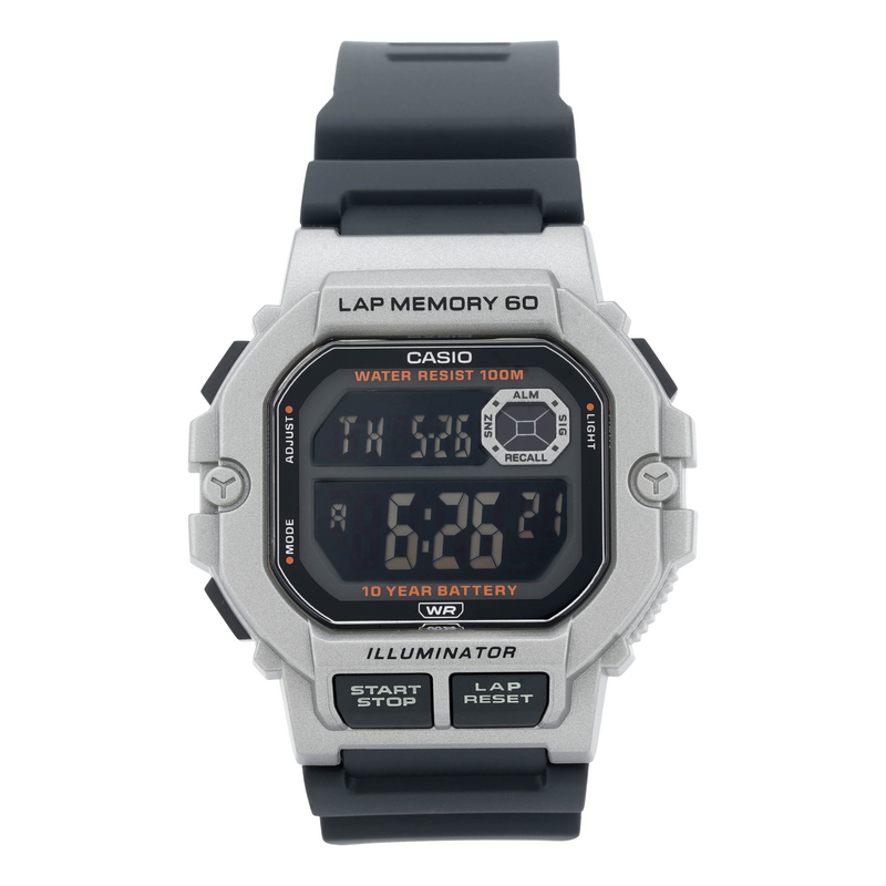 CASIOStylish Quartz Movement 47.2*44.5*13.4mm Resin Strap Watch Black Silver Unisex Mens