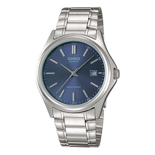 CASIOWaterproof Stainless Steel Strap Blue Dial Mens Blue Analog