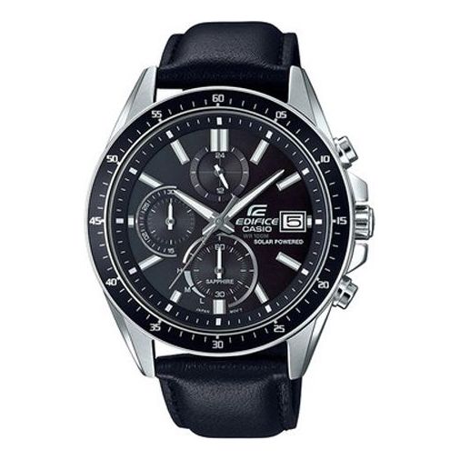 CASIOEDIFICE Waterproof Sapphire Crystal Solar Powered Mens Black Analog