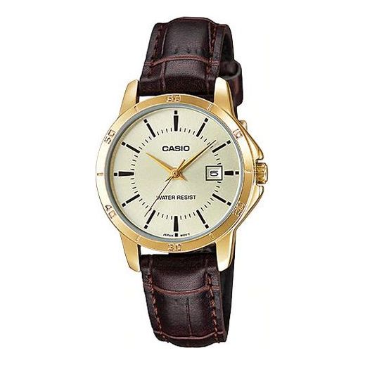 CASIOVintage Waterproof Leather Band Gold/ Brown Analog