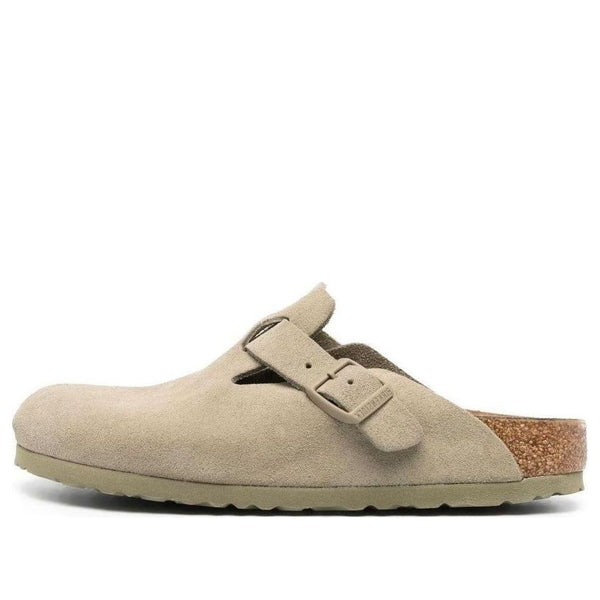 BirkenstockBoston Suede Leather Narrow Fit Sandals 'Faded Khaki'