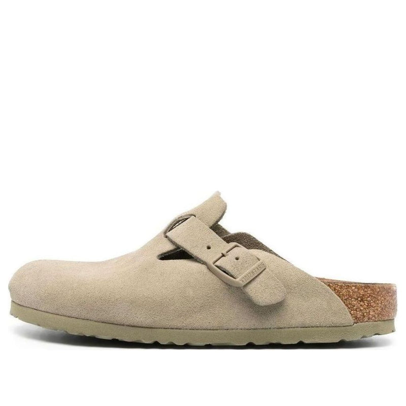 BirkenstockBoston Suede Leather Narrow Fit Sandals 'Faded Khaki'