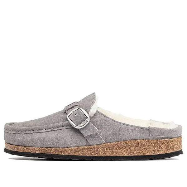Birkenstock(WMNS)  Buckley Shearling Suede Leather Narrow Fit Sandals 'Whale Gray'