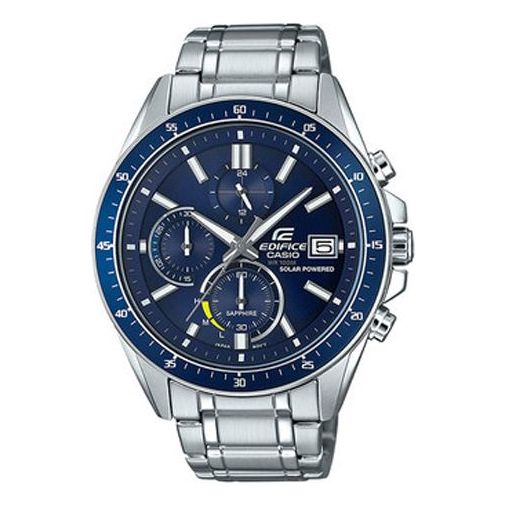 CASIOEDIFICE Waterproof Sapphire Crystal Solar Powered Stainless Steel Strap Mens Silver Analog