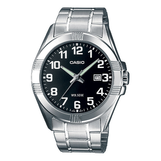 CASIOMen's  Quartz Watch Stainless Steel Strap 50m Waterproof Black Dial Analog Mens