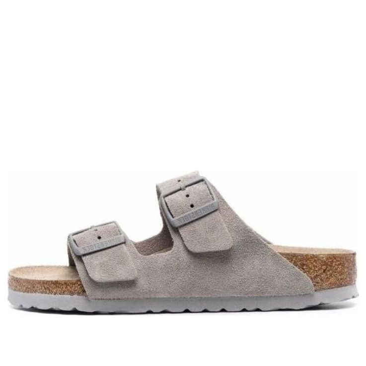 BirkenstockArizona Soft Footbed Suede Leather Narrow Fit Sandals 'Stone Coin'