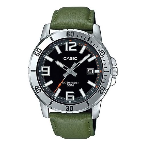 CASIOLeather Band Waterproof Business Style Men Mens Green Analog
