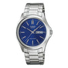 CASIOWaterproof Stainless Steel Strap Blue Dial Mens Blue Analog