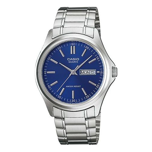 CASIOWaterproof Stainless Steel Strap Blue Dial Mens Blue Analog