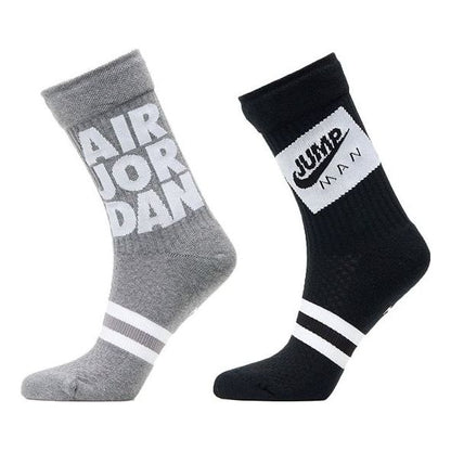 Air JordanLegacy Crew Jmc Alphabet Athleisure Casual Sports Mid Calf Socks 2 Pairs Black / Gray