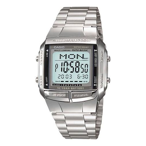 CASIOMen' s Data Bank Dial Stainless Steel Band Quartz Waterproof Mens Silver Digital