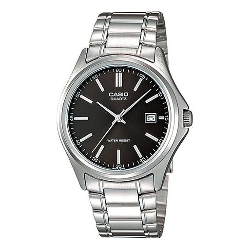 CASIOWaterproof Stainless Steel Strap Black DialSilver Strap Mens BlackSilver Analog