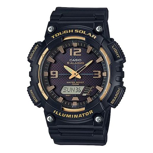 CASIOWaterproof Sports Solar Powered Mens Black/Gold Analog/Digital Combo