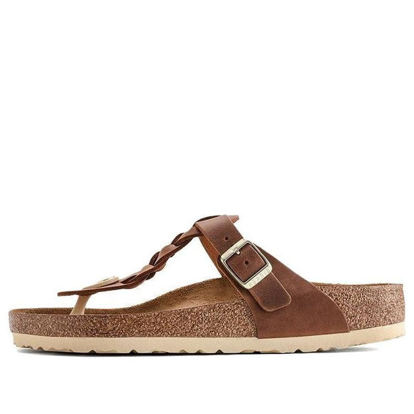 BirkenstockGizeh Braided Waxy Leather Narrow Fit Sandals 'Cognac'