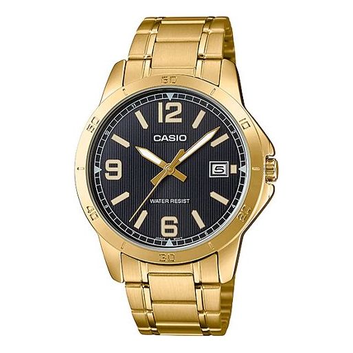 CASIODRESSSeries Men's Quartzes MTP-V004G-1B Golden/ Stainless Steel Strap Mens Black Analog