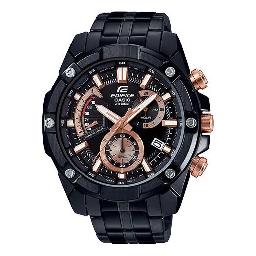 CASIOMen's  EDIFICE Series Retro Stainless Steel Strap Gold Business Mens Black Analog