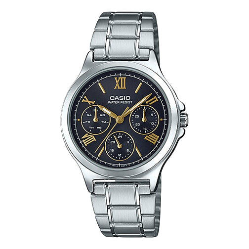 CASIOStainless Steel Strap Black Dial Unisex Silvery Couple Analog Unisex Mens