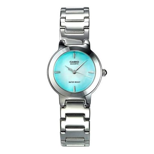 CASIOWaterproof Quartz Simulate Gradient Green Dial 25mm Stainless Steel Strap Watch Silver Analog