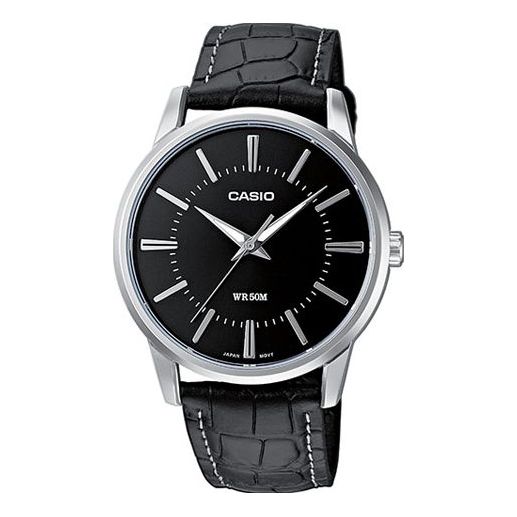 CASIOCasio Fashion Stylish Business Leather Strap Analog Watch 'Black Silver'