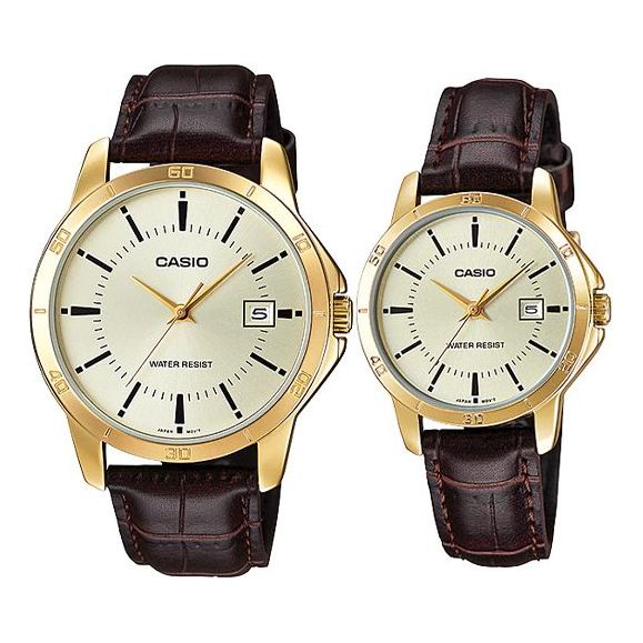 CASIOENTICER&DRESS Series Vintage Waterproofes Yellow Couple Quartz Gold Analog