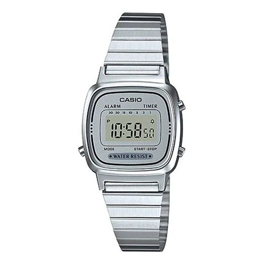CASIOSTANDARD Vintage Dial Steel Link Band Quartz Waterproof Silver Digital